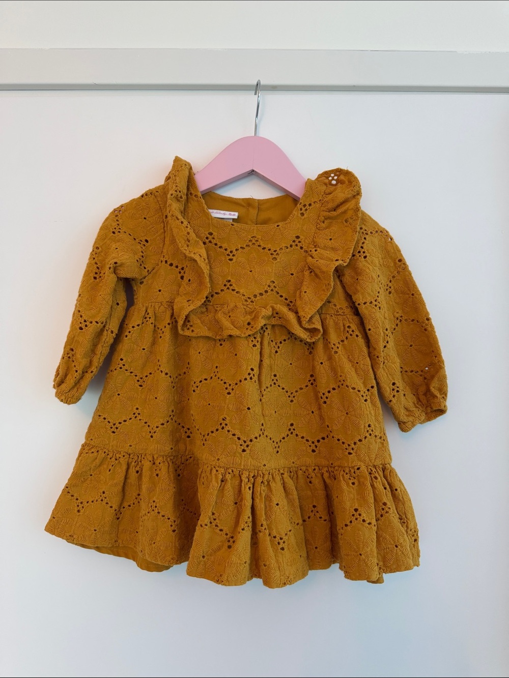 Bonnie Baby Mustard Eyelet Ruffle Dress